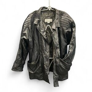 Women's retro 80s/90s black leather jacket by Avanti size‎ Large (L2)